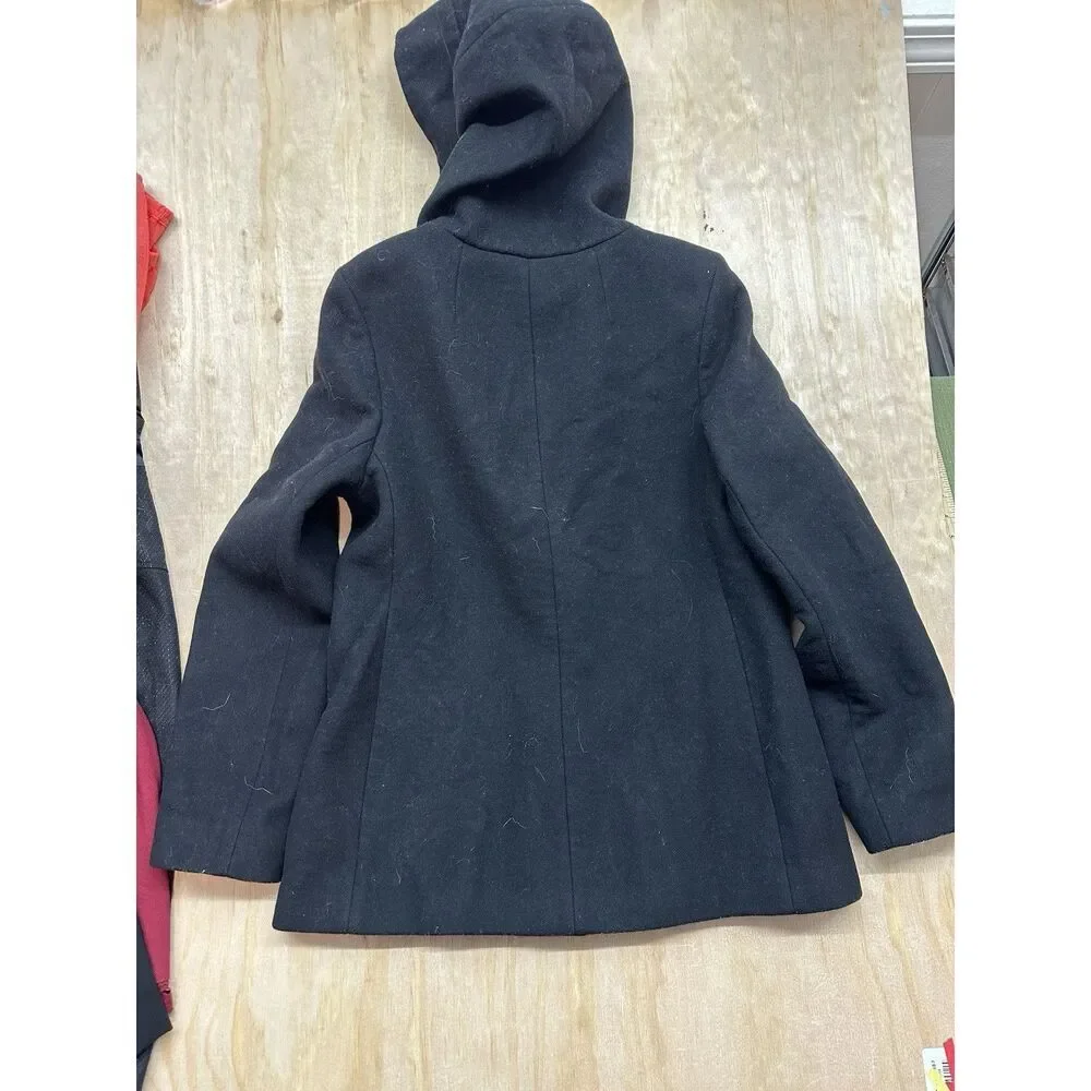 Babaton‎ Coat Wool Cashmere Sz Large Hood Black Soft Button Up Trench